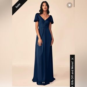 Azazie Soren Navy Blue Satin Dress